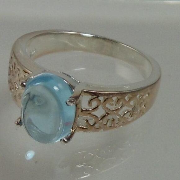 Elegant Sterling Silver Filigree Ring with Blue Topaz Gemstone - Vintage Size 7 - Picture 1 of 10